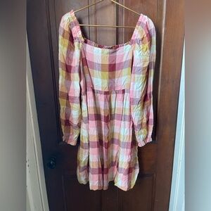 Loft women's large long sleeve plaid dress NWT